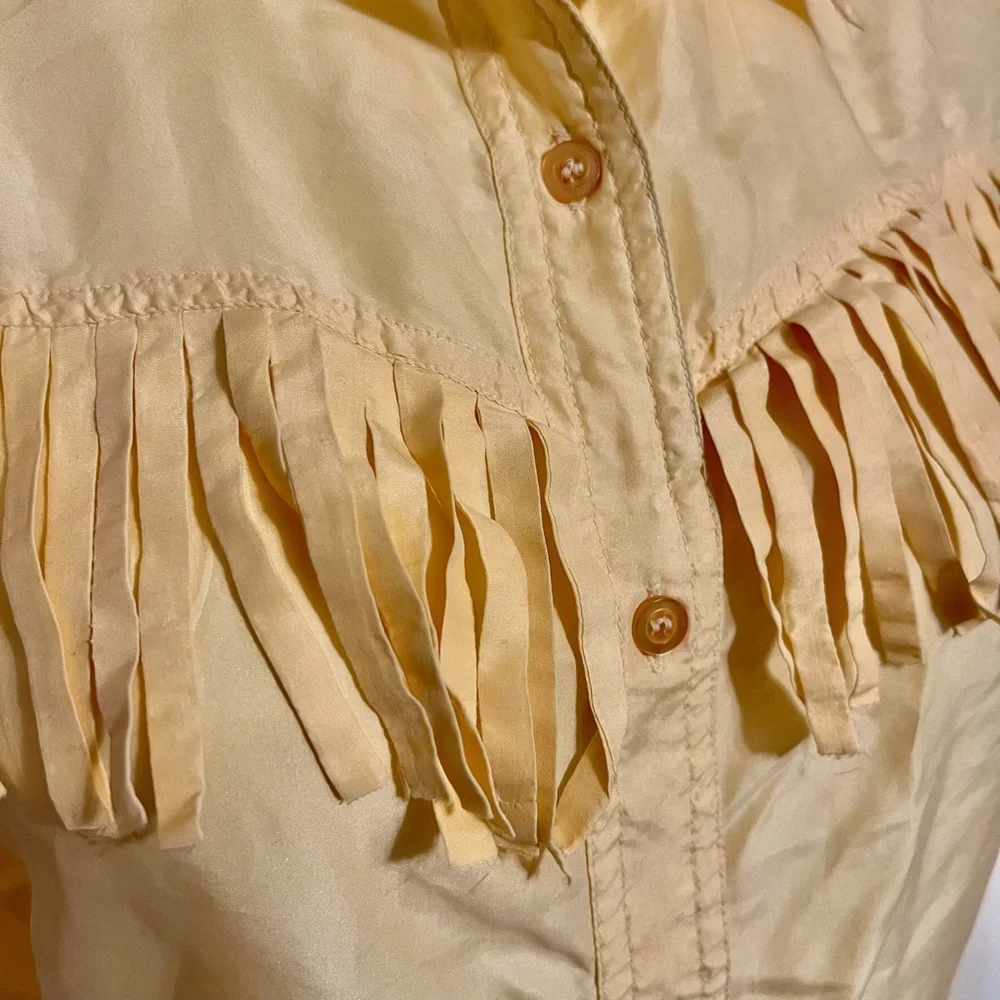 💯% Silk Soft Western Style Frill Button Down - Picture 3 of 10